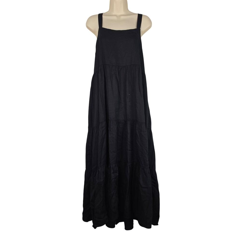 The Drop Dress Womens XL Black Square Neck Maxi Trapeze Pockets Casual Summer